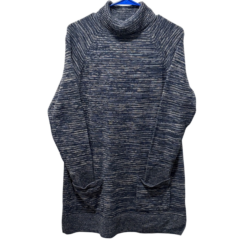 Eight Eight Eight Heathered Blue/Black Turtleck Sweater Long Length Women's L